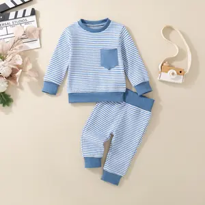1 Set Baby Boy Long Sleeve Outfits Waffle Sweatshirt & Jogger Pants Comfortable Causal For Daily Use Home Wear 3M-5Y YT2406B