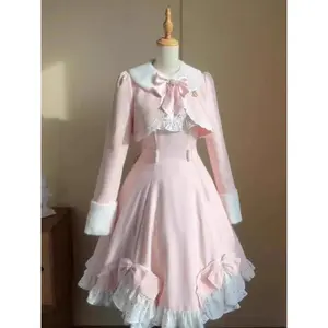 Christmas Pink Sweet Elegant 2 Piece Sets Woman Y2k Princess Japanese Bow Midi Dress Suit Female French Vintage Chic Outfits New