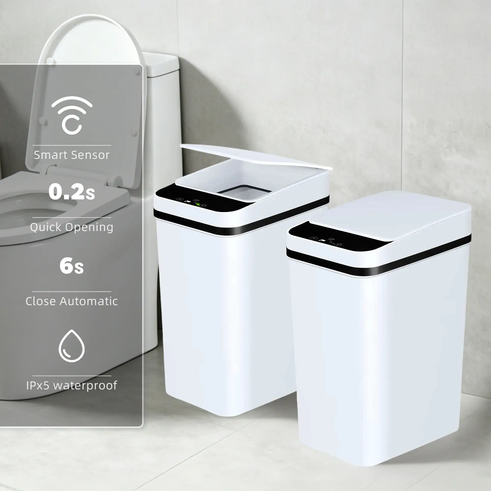 2026 New Smart Induction Waterproof Narrow Trash Can - Automatic Touchless Motion Sensor ABS Multifunctional Nordic Style Space-Saving Home Good for Bathroom, Office（Father's Day gift）