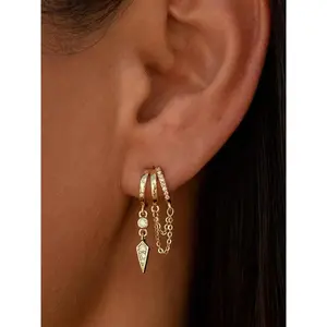 Dangle Earrings for Women,Gold Plated Triple Huggie Stud Earrings Cute Statement Chain Earring Dainty Drop Earrings for Women Trendy Gold Jewelry, All Seasons Use