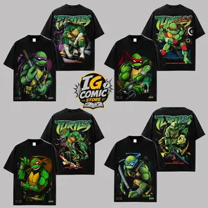 Retro Ninja Turtle Team Vintage Washed T-Shirt Combo Set, Mutant Reptile Warrior Graphic Tees, 90s Cartoon Streetwear Shirts, Oversized Anime Cotton Tees, Sewer Fighter Unisex Fashion Tops, Gift For Retro Cartoon Fans