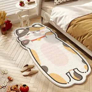 Velvet Cat Pattern Rug, Soft Comfortable Skin-Friendly Home Decor Mat, Easy Clean Bedroom Living Room Sofa Bedside Carpet, Kawaii Rug