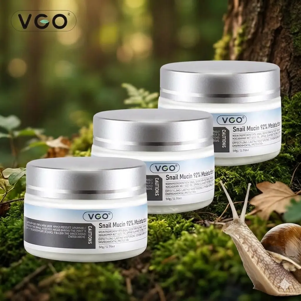 VGO Snail Mucin Moisturizer Cream - Daily Lightweight Skincare Essential for All Skin Types, Bottle Packaging, Single Item, Adds Moisture Layer, Moisturizing, 24 Months Shelf Life