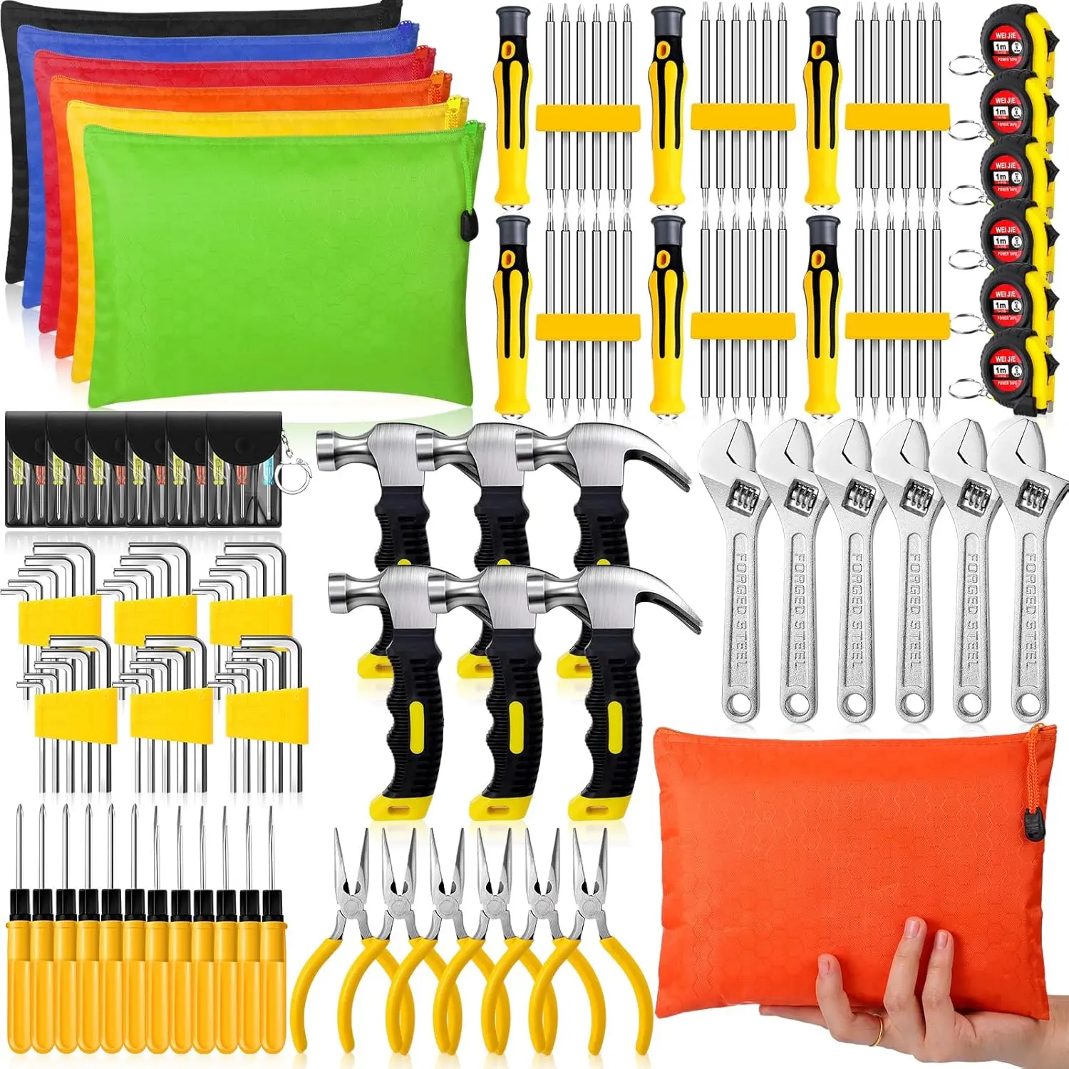 114-Piece Mini Emergency Tool Kit with Bag, 18-Piece Mini Screwdriver Keychain, 6-Pcs Claw & Screw Drive Bits, Cute Color Compact Hand Tool Set for Him, Father's Day Gift (Husband, Bulk Employee Use)