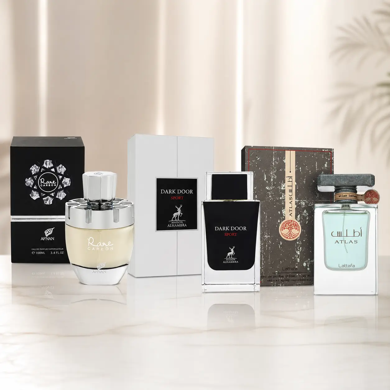 Afnan Rare Carbon, Maison Alhambra Dark Door Sport & Lattafa Atlas 3-Piece Perfume Bundle