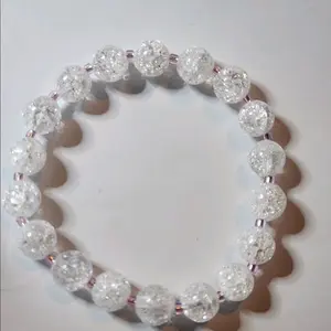 Beautiful Clear Crackle Quartz Crystal Bead Stretch Bracelet glass spacers