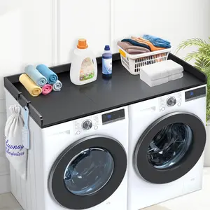 Washer Dryer Countertop, 27.5" Depth x 54" Width, Washer Dryer Wood Top for Laundry Room Organization with Rails (Black)