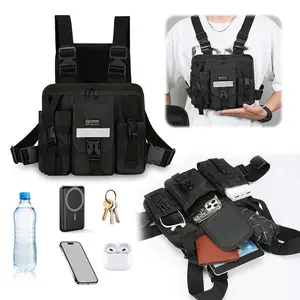 Outdoor Nylon Shoulder Bag Large Capacity Multifunctional Vest Chest Bag Multi Pocket Travel Commute Sports Backpack