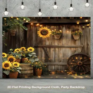 1pc2d, trendy holiday background cloth, sunflower and barn design, made of durable polyester, suitable for indoor and outdoor decoration, photography background decoration, garden decoration, etc