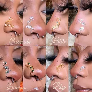 LILY BONSAI BLISS CASCADE 4pc Bundle Non-Pierced Nose Cuff Jewelry - Elegant Swirl Design with Crystal Accents for Stylish Ear Piercings