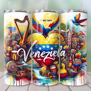 Tumbler Amor a Venezuela 20oz - Vibrant Cultural Design with Harp Parrot and Guitar - Perfect for Venezuela Lovers