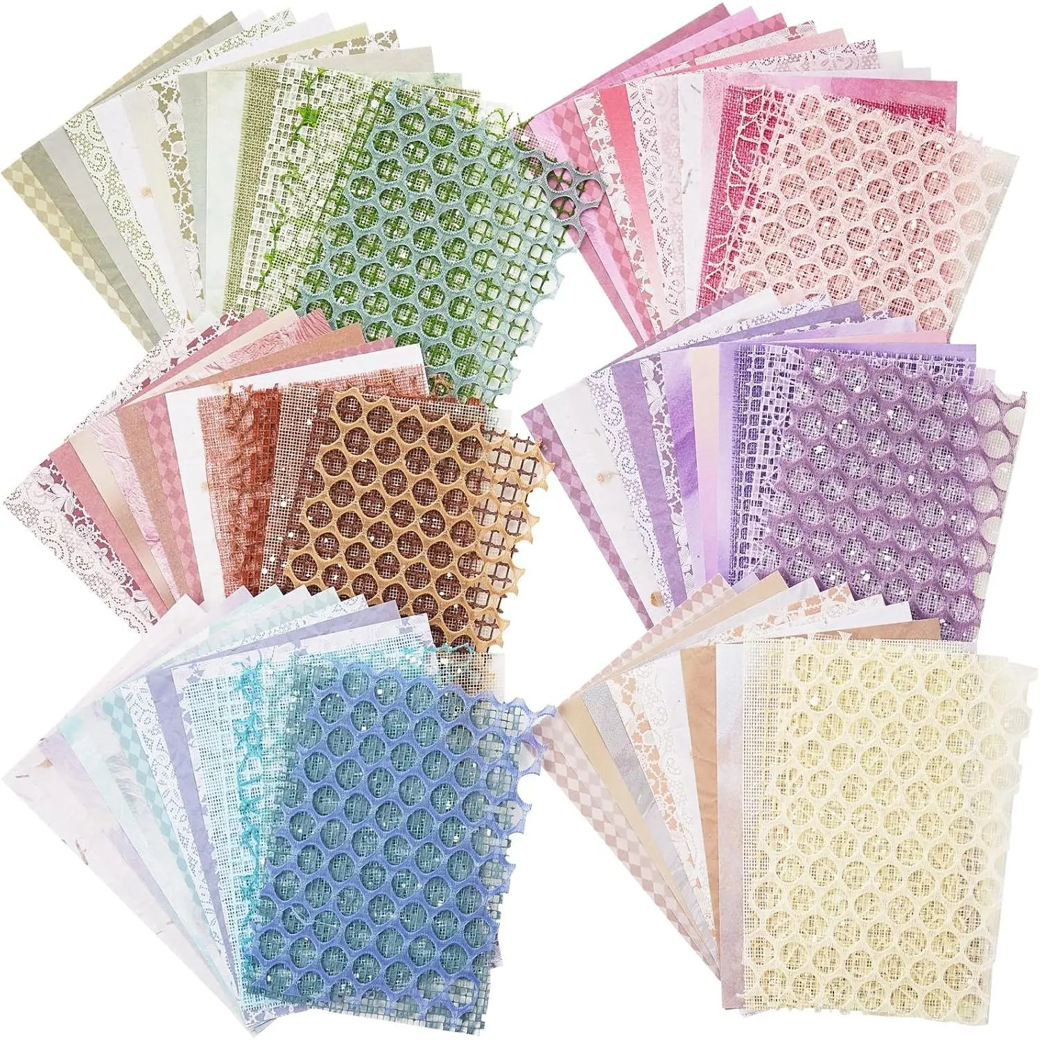 6-Pack Mixed Patterns Scrapbook Paper & Decorative Mesh Fabric Set, 90 Sheets 5.1x7 In Assorted Special Paper for Scrapbooking, Planner, Bullet Junk Journal Supplies, Beige Home Decor for Girls' Rooms