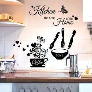 English Kitchen and Coffee Knife Fork Wall Stickers, PVC Kitchen Decorative Wall Decals, Kitchen Wall Decoration, Durable and Easy-To-Apply, Ornaments, Wall Art Stickers