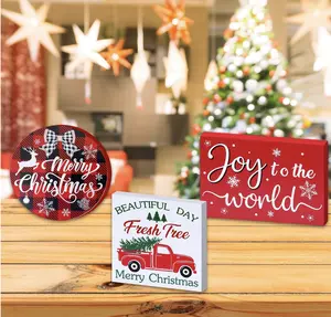 Christmas Tiered Tray Decor Set Christmas Decorations - Believe Merry Christmas Wooden Signs Set - Farmhouse Rustic Christmas Tiered Tray Decorations for Home Room Table Mantle Fireplace