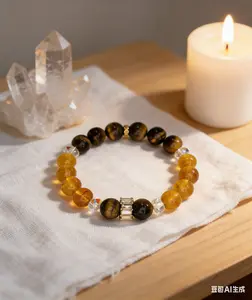 Handcrafted Tiger Eye & Citrine Energy Bracelet Abundance Alignment Jewelry Confidence Protection Citrinel Piece Intentional Living Manifestation Accessory Conscious Luxury Gift 7-7.5inch Natural Citrine Beads Unisex Design