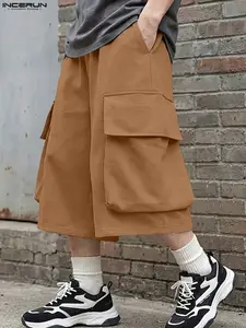 INCERUN Men's Casual Pocket Seven-Quarter Pants Long Trousers, Comfortable and Stylish, Perfect for Daily Wear, Fashionable Men's Clothing