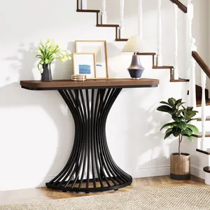 TRIBEWOOD Console Table, Industrial Entryway Table with Geometric Metal Base, 39-Inch Small Sofa Accent Table for Entrance, Living Room, Hallway