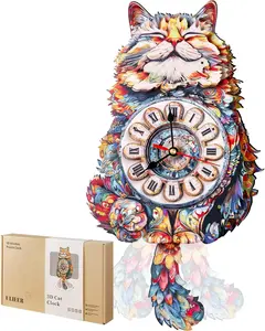 3D Puzzles for Adults Cat Clock Crafts for Adults Wooden Puzzles Home Wall Decor Pendulum Clock with Roman Numerals Gift for DIY