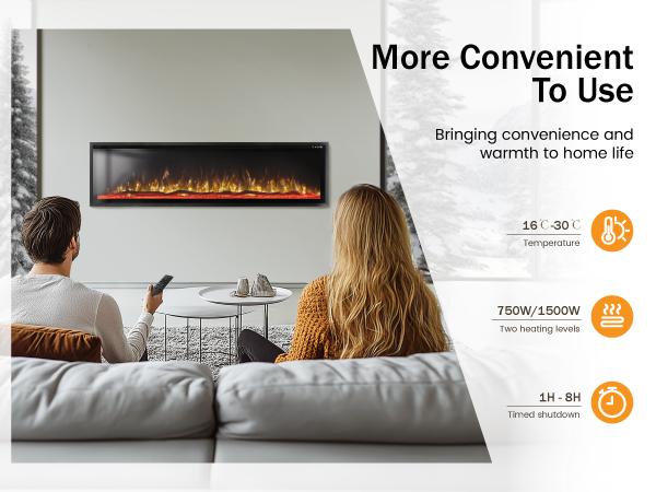 72" Electric Fireplace, Wall Mounted with Remote Control, 750W/1500W Timer, Crystal, Fake Charcoal & Firewood Bed[live]