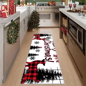One Christmas reindeer patterned runner rug, hallway rug, lightweight and easy-to-clean foldable mat, washable and low-maintenance home decor carpet, suitable for hallways, corridors, staircases, bedrooms, beside beds, kitchens, and more.