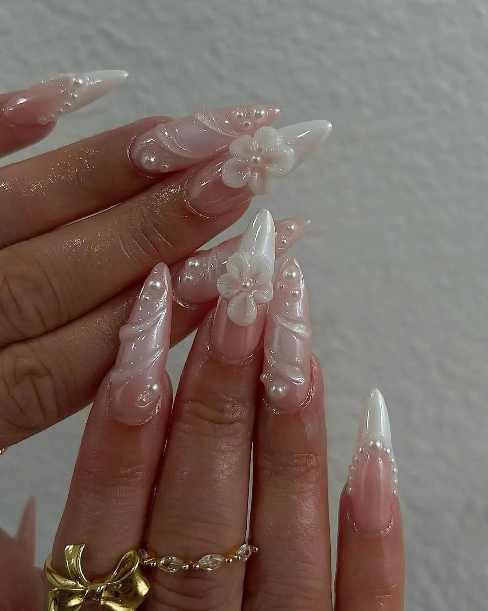 HelenNails – Pearl Bridal Press On Nails | Handpainted 3D Floral White Nails | Elegant Wedding Nail Set | Luxury Press On Nails – HL596