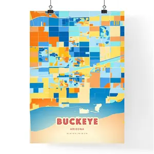Colorful Buckeye Arizona Blue Orange Fine Art Print Buckeye United States City Map Customizable Poster Print Personalized Gift
