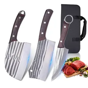 Butcher Knife Set with Bag，Hand Forged Meat Cleaver Full Tang Serbian Chef Knife High Carbon Steel for Meat Cutting Processing