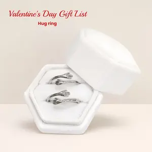 SGGUI Hug Rings Adjustable Ring with "Always with You" Engraving High-Quality Nickel-Free Jewelry for Dad Mom Wife Daughters Grandma Best Friend Teens,Hugging Hands Open Ring for Men Affection Rings Valentine's Day