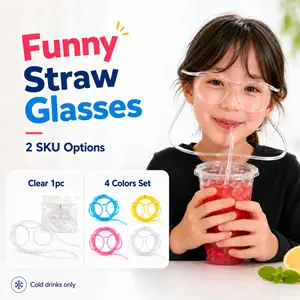 Funny Straw Glasses for Cold Drinks, Reusable Drinking Straw Glasses, Party Favor Novelty Sip Glasses, Single Clear 1pc or 4-Color Se