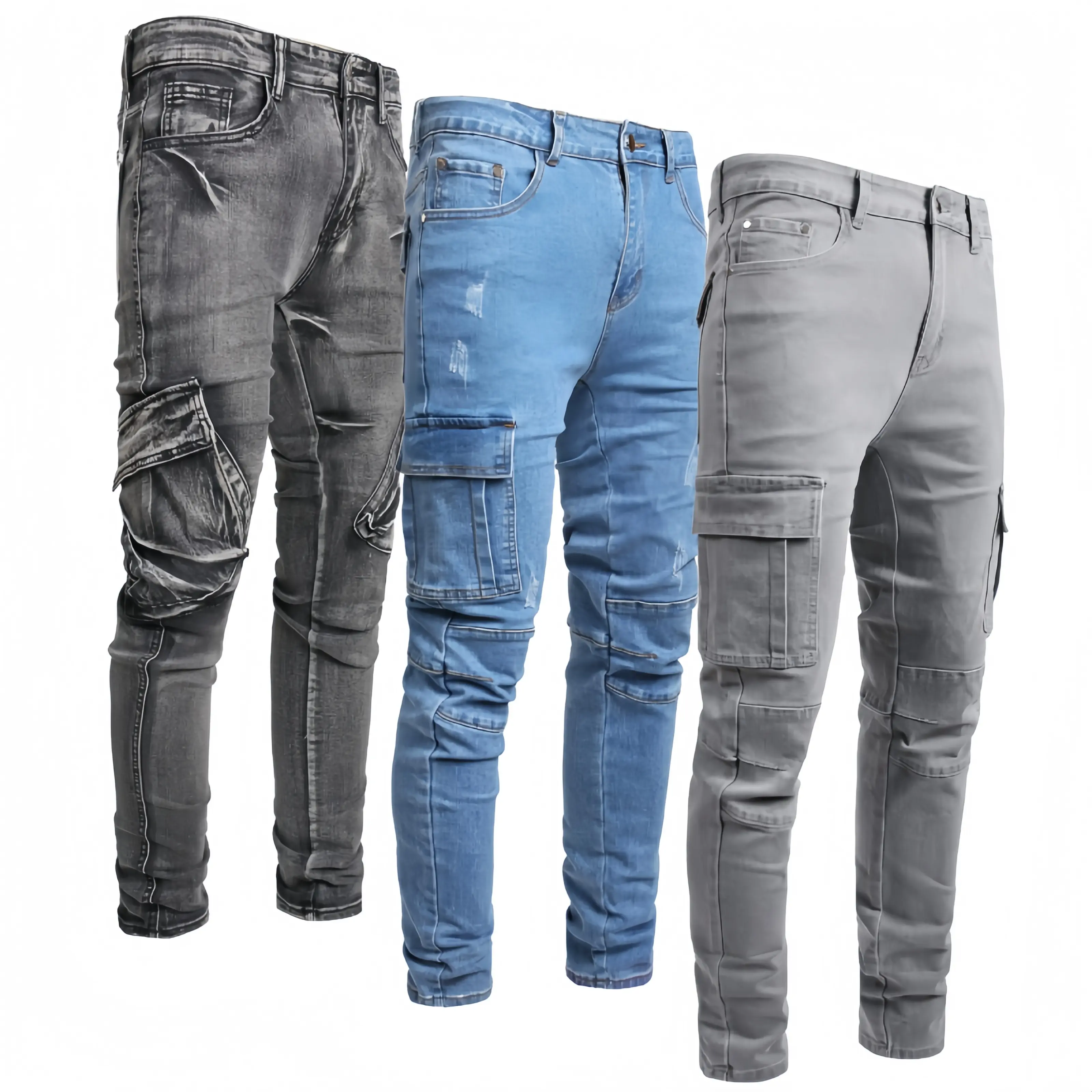 JUNBAOSS Men's Multi Pack Slim Fit Stretch Jeans Cargo Skinny Jeans for Men, with 6 Pockets Denim Fabric Menswear backtoschool