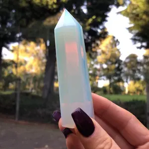 Natural White Opalite Carved Quartz Obelisk Tower Point Crystal Wand Healing Mineral Home Decor Ornament