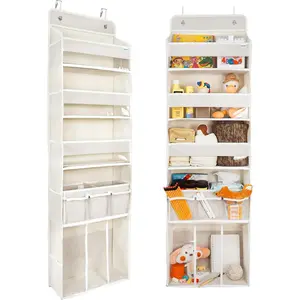 Door Organizer,with 3 Bins 1 Movable Baby Diaper,1 Large capacity diaper stacking Organizer,10 Side Pockets ,Bedroom Door for Nursery. (Beige)