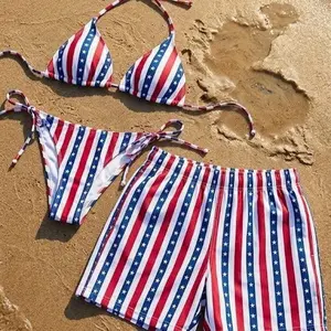 Patriotic American Flag Stars and Stripes Bikini & Swim Trunks, 4th of July Beachwear, USA Pride Summer Outfit