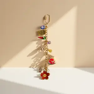 Bohemian Vintage Multi-Element Keychain, Fashion Heart Bag Charm, DIY Backpack Chain Accessory, Creative Pendant for Women