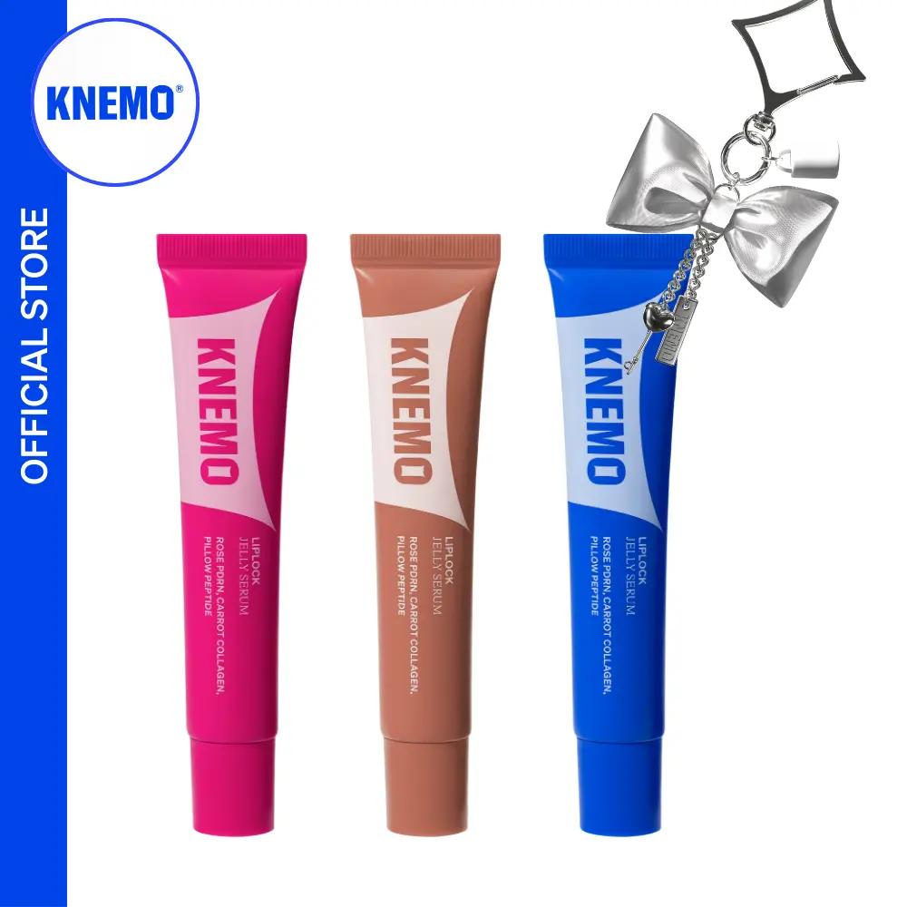 KNEMO LipLocked Jelly Lip Serum Set (3 x 15ml) - Lightweight Vegan Lip Treatment, Hydrate & Lock Moisture with Pillow Peptides & Carrot Collagen for Sensitive Skin, Includes Ribbon Keychain, Cruelty Free, Hydrating