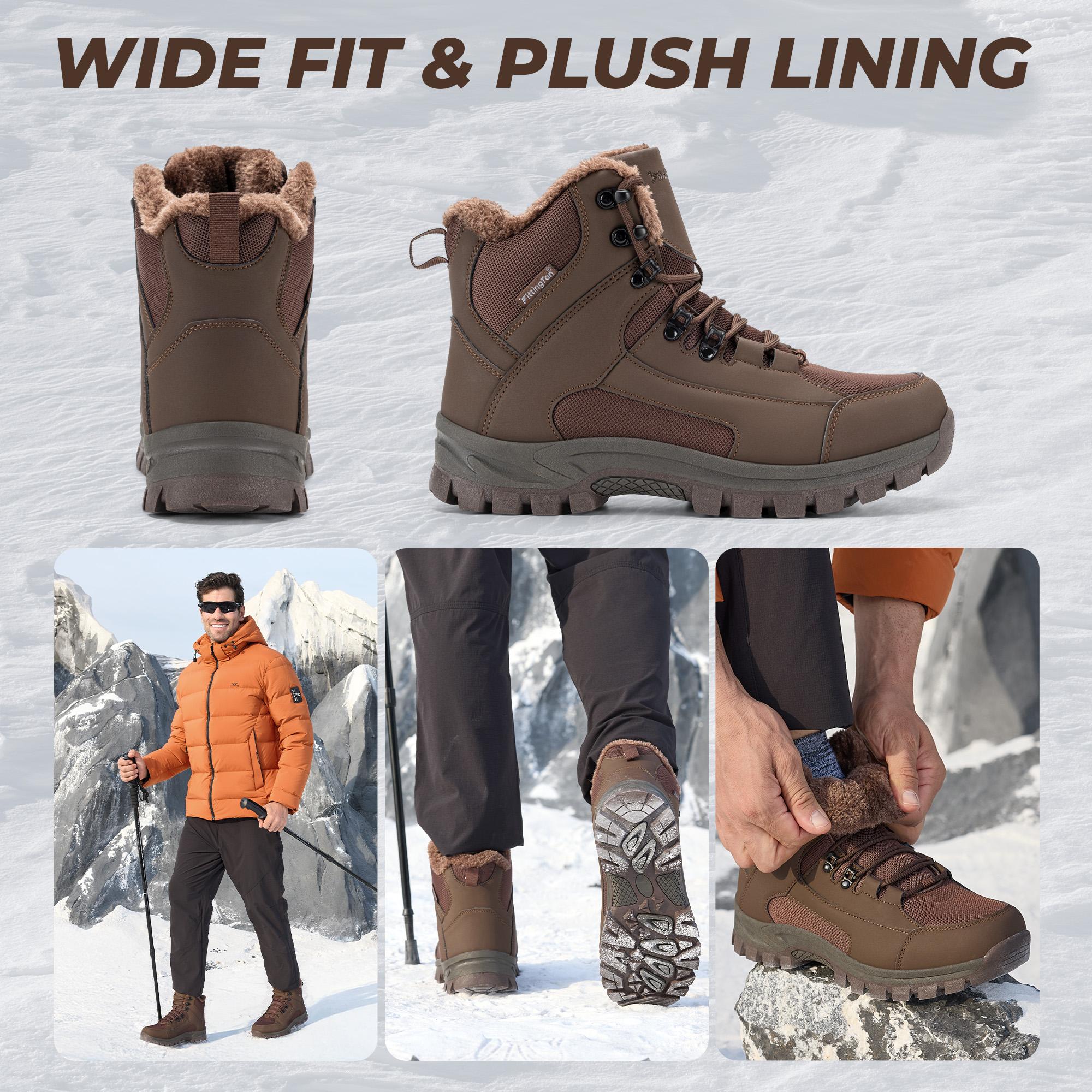 Fittington Men's Wolfwalk Winter Boots V3 Black Waterproof Insulated Mid Calf Snow Boots with Slip-Resistant Outsole & Plush Fur Lining for All-Day Comfort