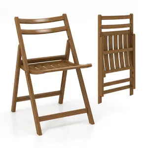 COSTWAY - Folding Dining Chair Set of 2 with Rubber Wood Frame and Slatted Seat-Walnut