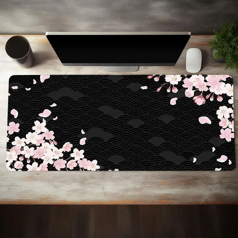 Cherry Blossom Pattern Mouse Pad, 1 Count Oversized Thickened Non Slip Rubber Base Mouse Mat for Office Laptop, Desk Pad Protector for Office and Home, Gaming Desk Accessory, Desktop Accessory, Office Desk Accessories