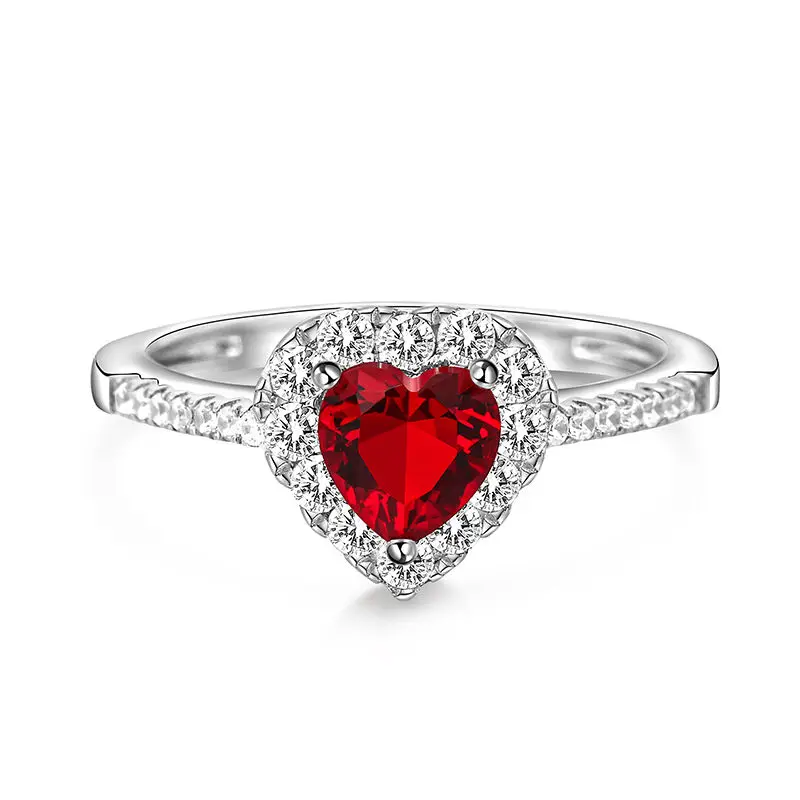 Jeulia Women's Halo Frame Heart Shape 3.1ct Ruby Zircon Sterling Silver Engagement Wedding Ring, Engagement Wedding Rings