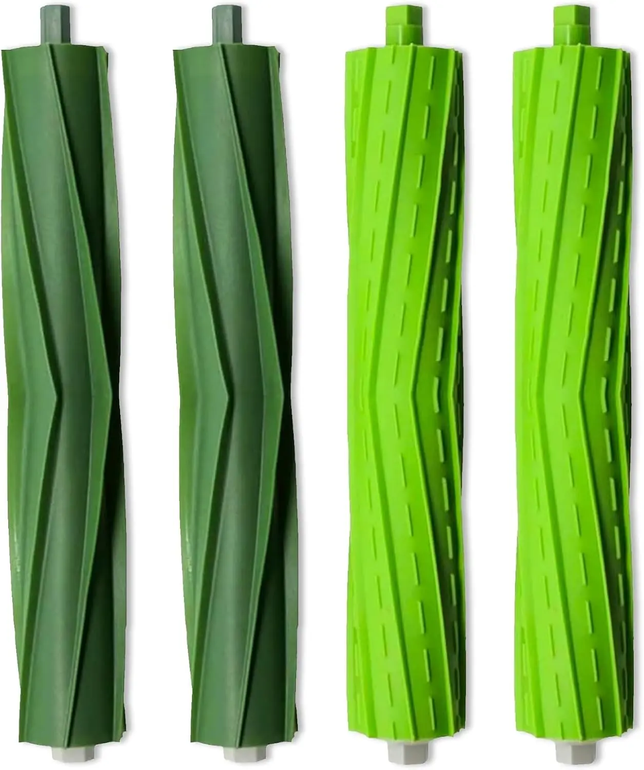 Replacement Rubber Brush Set Compatible with iRobot Roomba i7/i7+, i3/i3+, i4/i4+, i6/i6+, i8/i8+, j7/j7+, E5, E6 & E7 – 4 Pack Dual Multi-Surface Green Roller Brushes, Vacuum Replacement Parts