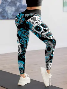 Women's Graphic Print Leggings, Fitness Leggings, Casual Comfy Breathable Skinny Pants for Yoga Gym Workout Running, Ladies Bottoms for All Seasons