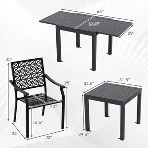 COSTWAY - Patio Rectangular Aluminum Table and Stackable Armchairs Set with Slatted Tabletop and Seats