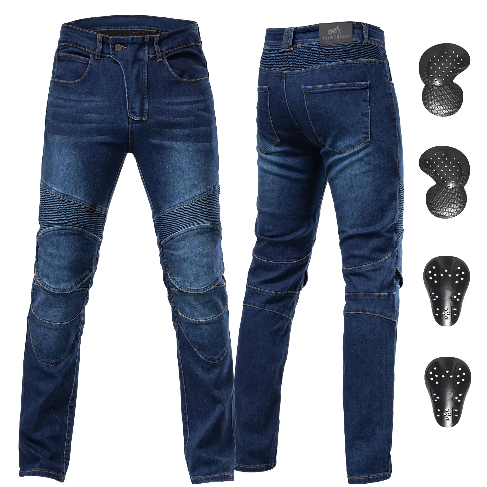 Mens Armored Motorcycle Riding Trousers - High-Quality Menswear Jeans, Biker-Style Full-Length Cotton Woven Pants, Pocket-Equipped, Breathable Impact Pads, Motorcycle Rider Protective Gear, High Quality Jeans