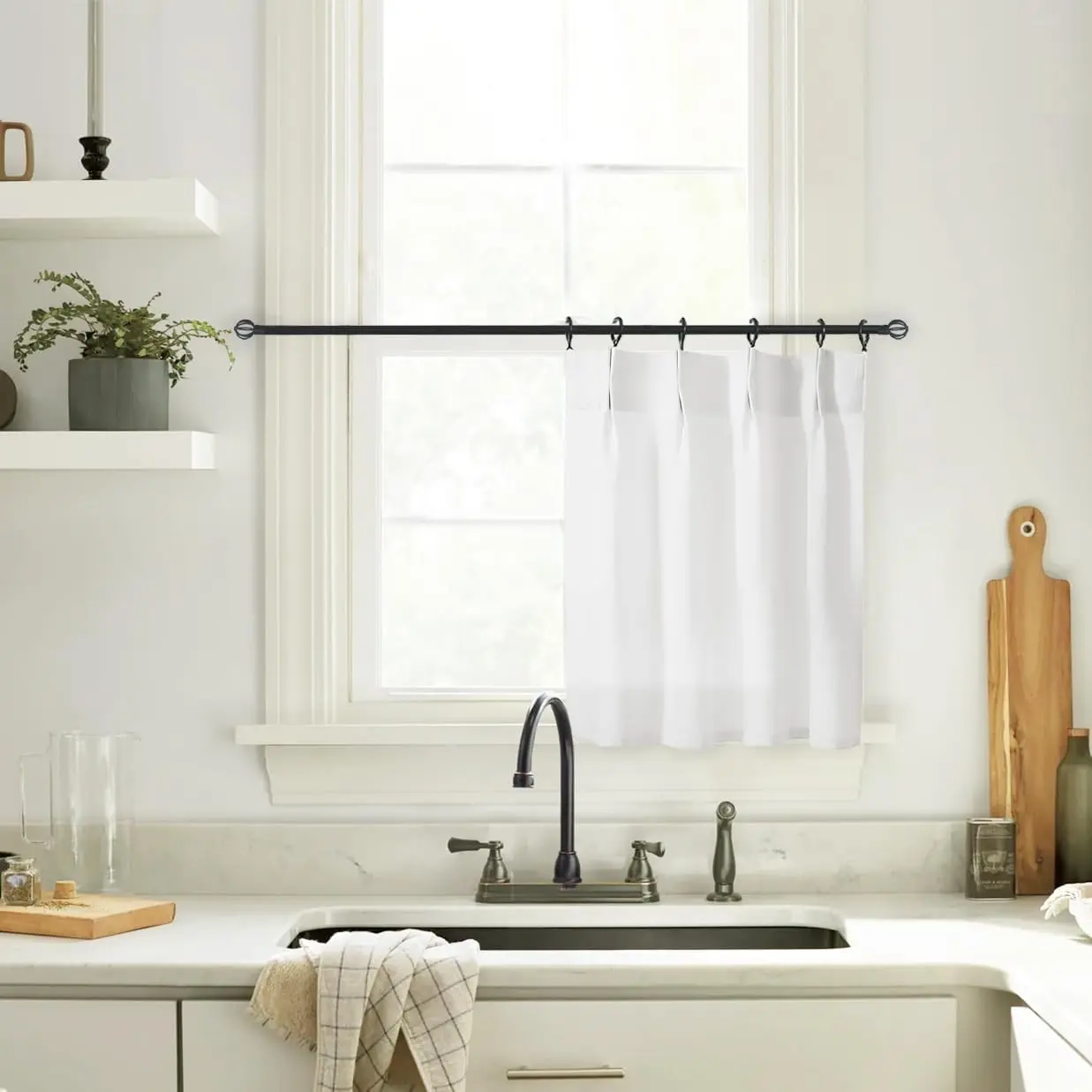 White Sheer Cafe Curtains for Kitchen 18 Inch Length Pinch Pleated Short Drapes for Small Window