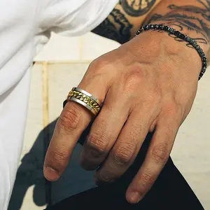 U7 Fidget Ring For Anxiety Relax Chain Rings Men Women ADHD Ring Hip Hop Thumb Rings Fashion Cuban Link Chain Rings