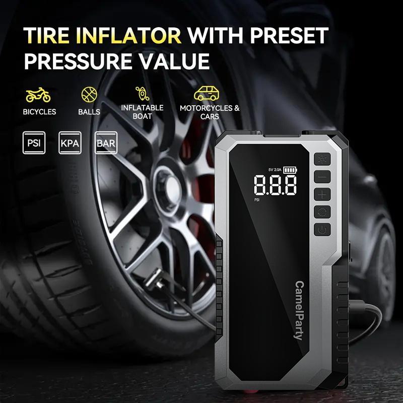 CamelParty 15000mAh portable power bank with LED lights, 4000A car battery starter, winter savior portable and safe to use, easy for women to get started and equipped with 150PSI tire inflation pump Car Power Supply jumper
