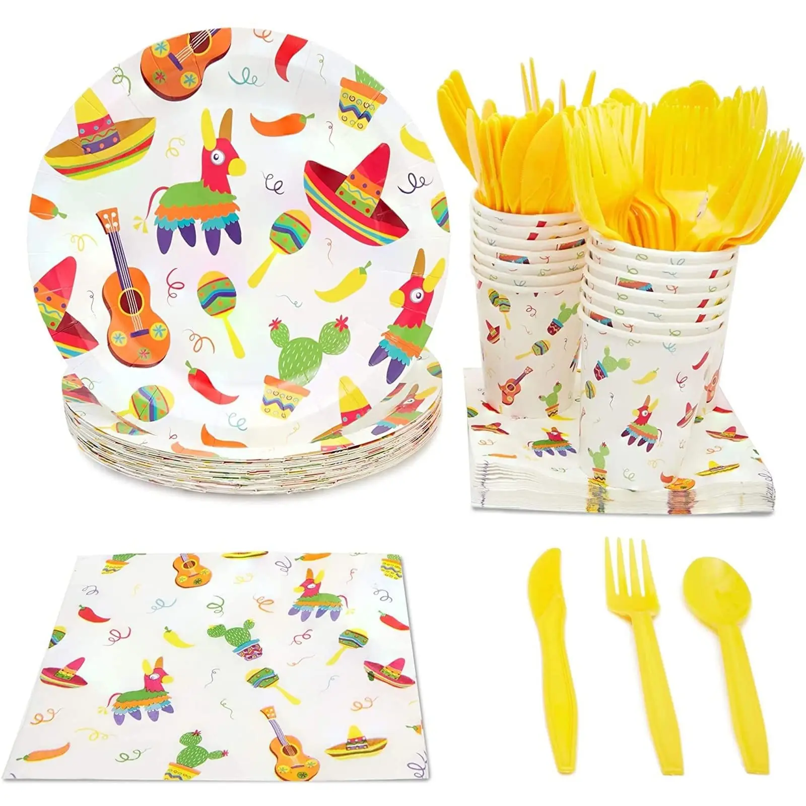 144 Piece Let's Fiesta Dinnerware Set For Cinco De Mayo Party Supplies  Taco Tuesday Decorations (serves 24)