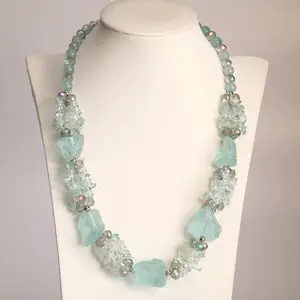 Firstmeet Chunky Rose Quartz Statement Collar Necklace with Earrings for Women woman lady necklace