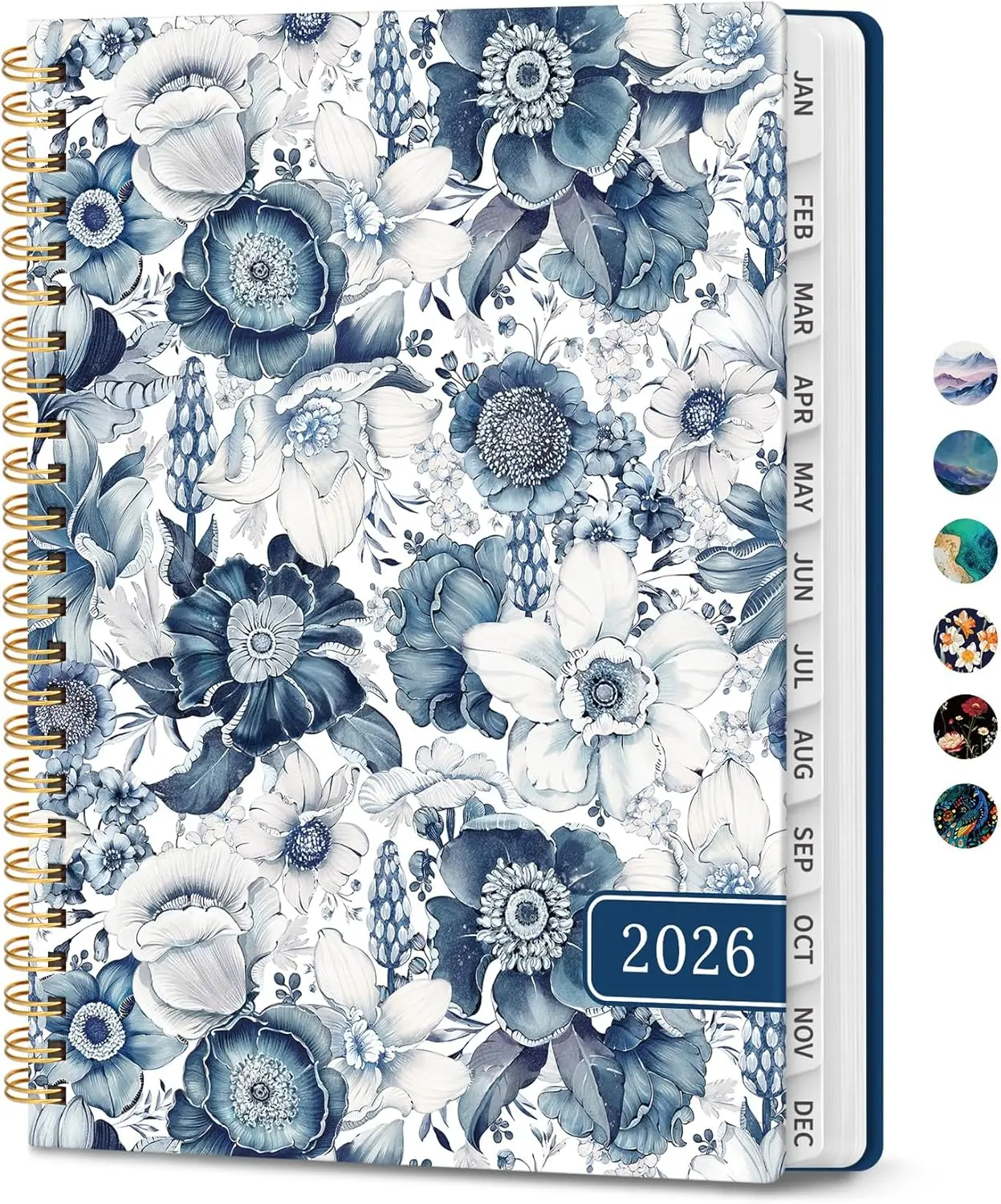 2026 Planner Monthly and Weekly Calendar Planner for Women January 2026  December 2026 Hardcover Pretty 2026 Agenda Planner Book with Tabs Spiral Bound Perfect for School Office Home Supplies 6.3" x 8.5"  Blue Floral