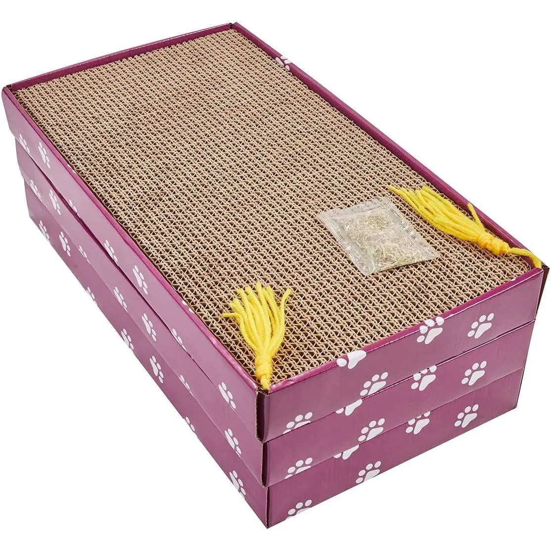 3pcs Large Wide Reversible Corrugated Cardboard Cat Scratcher Boards - Scratch Pads with Box and Included Catnip (Home & Party Gift Supplies)